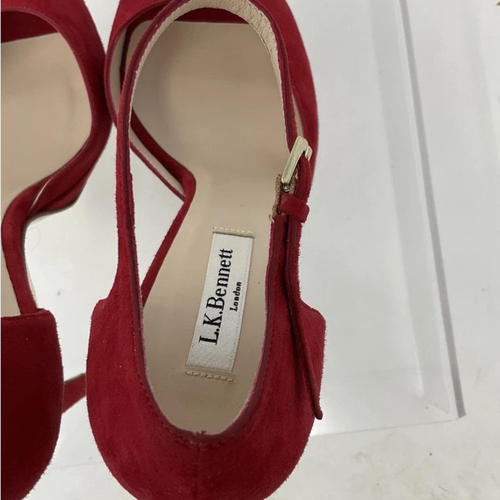 LK Bennett Red Suede Peep-Toe Ankle-Strap Heels - Picture 5 of 6